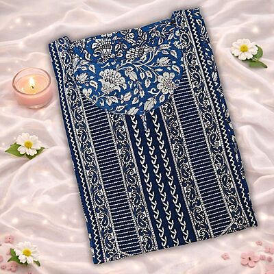 Denin Blue Nighty With Floral Print All Over From Libas Loungewear - AL1124