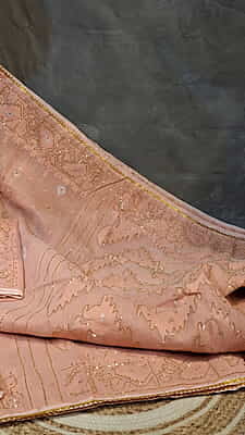 Peach Pink Jamdani Saree with Golden Katdana Work Peach Pink Jamdani Saree with Golden Katdana Work