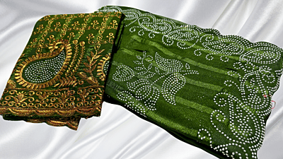 Durbin Popcorn Stone Designer Saree - Leaf Green