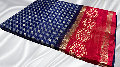 Raj Kanya Soft Binny Silk - Dark Blue & Red Pink Raj Kanya Soft Binny Silk - Dark Blue & Red Pink