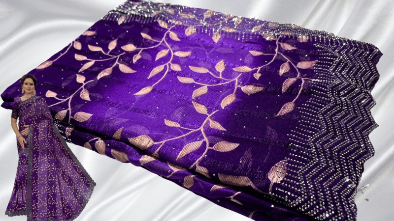 Grand Stone Popcorn Leaf Saree - Violet