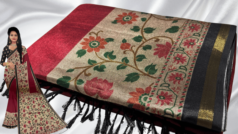 Chanderi Silk Digital Floral Saree - Apple Red
