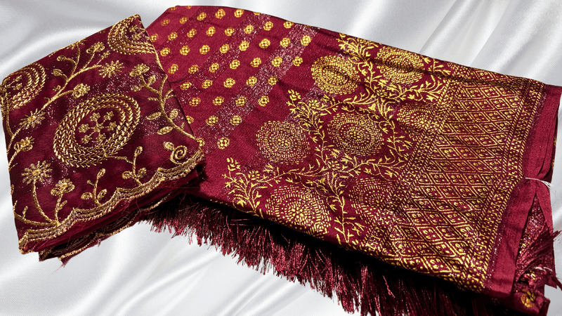 Marble Designer Foil Work Saree - Maroon