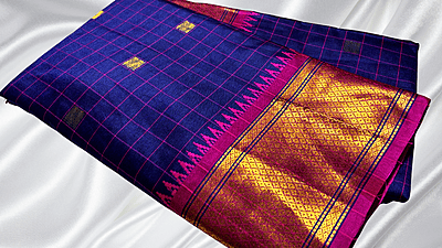 Fancy Soft Kanchi Check Silk Saree - Dark Blue Fancy Soft Kanchi Check Silk Saree - Dark Blue