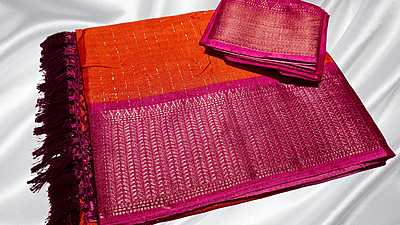 Shanti Pattu Gold Fany Silk Saree - Fanta & Pink Shanti Pattu Gold Fany Silk Saree - Fanta & Pink