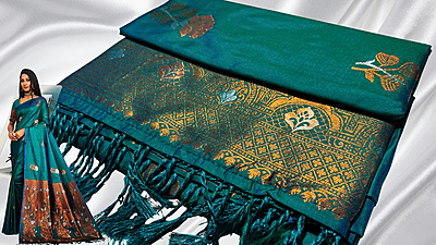 Lotus Fancy Soft Silk Saree - Peacock Green Lotus Fancy Soft Silk Saree - Peacock Green