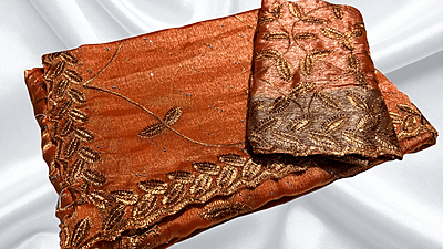 Super Hit Space Embroidery Stone Work Saree - Orange