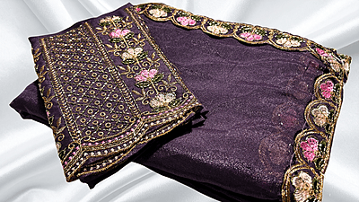 Natural Diamond Shimmer Designer Saree - Lavendar