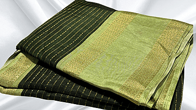 Sunshine Binny Silk Dual Jari Saree - Dark Green