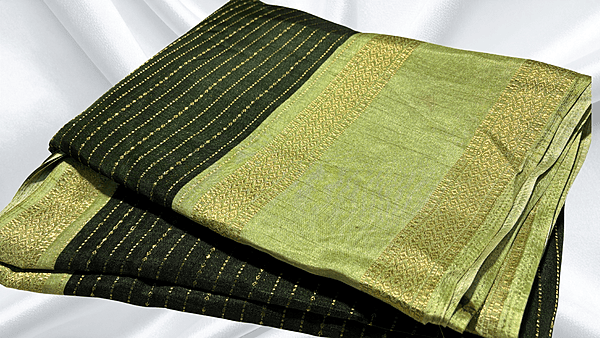 Sunshine Binny Silk Dual Jari Saree - Dark Green