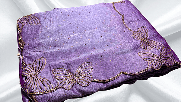 Butterfly Gold Stone Marble Saree - Lavendar