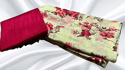 Soft Poonam Chiffon Saree - Red Pink Floral Soft Poonam Chiffon Saree - Red Pink Floral