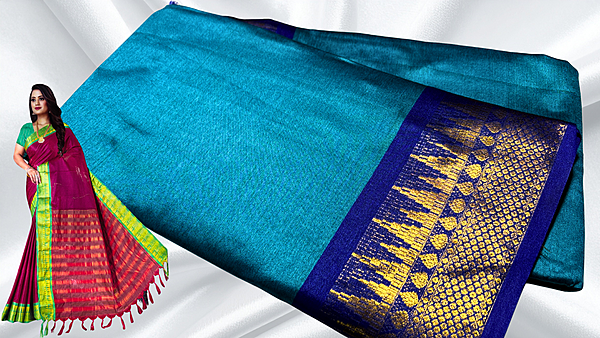 Anamat Soft Silk Gold Jari Saree - Blue