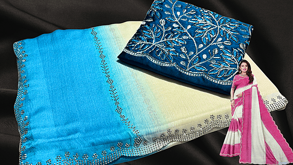 New Launch Marble Stone Work Saree - Blue