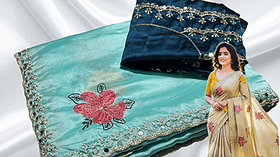 Nice Look Mirror Work Saree - Aqua