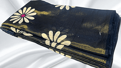 Brasso Cotton Digital Flower Saree - Dark Navy