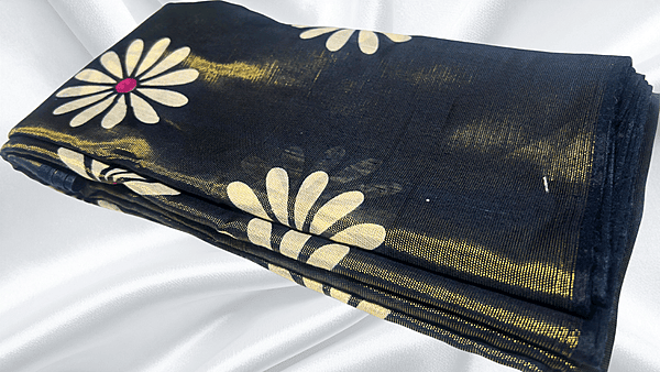 Brasso Cotton Digital Flower Saree - Dark Navy