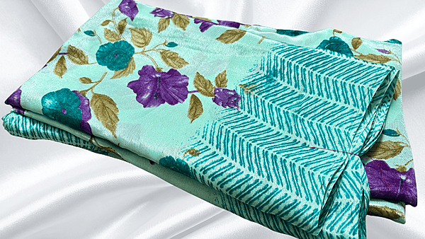 Turkey Silk Floral Saree - Turquoise