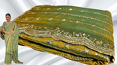Rudha Space Designer Work Saree - Leaf Green
