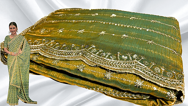 Rudha Space Designer Work Saree - Leaf Green