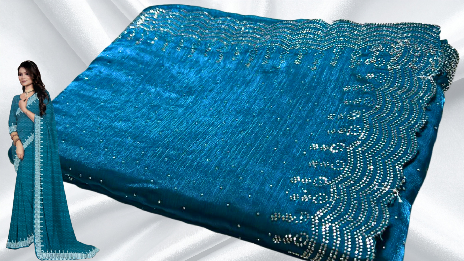 Rahita Stone Work Space Silk Saree - Ramar Blue