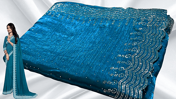 Rahita Stone Work Space Silk Saree - Ramar Blue