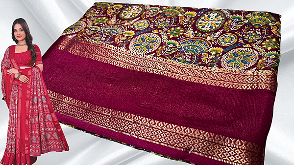 Lajwanti Binny Silk Retta Patta Saree - Plum Maroon