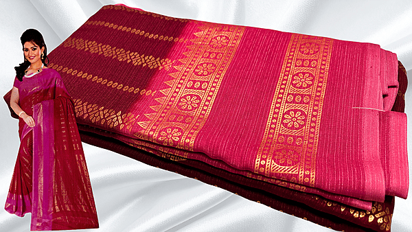 Vairooshi Gold Foil Dual Color Saree - Maroon