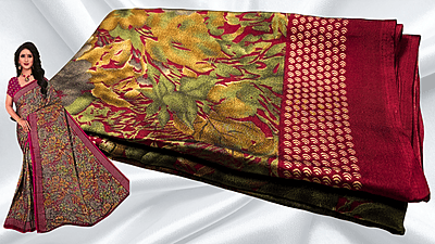 Black Rangoli Distort Floral Saree - Maroon