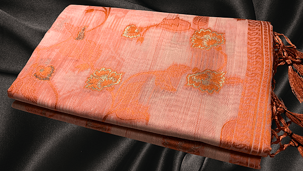 Pushpa Premium Cotton Saree - Saffron