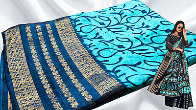 Premium Silk Manga Saree - Aqua