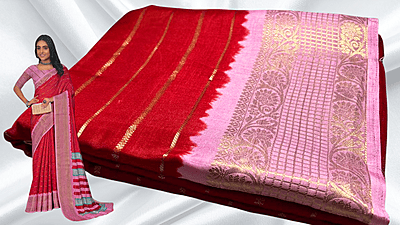 Suryamukhi Binny Silk Jari Dual Saree - Red