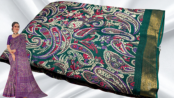 Kashmiri Silk Gold Patta Saree - Green