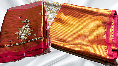 Ambani Silk Saree & Aari Work Blouse - Red