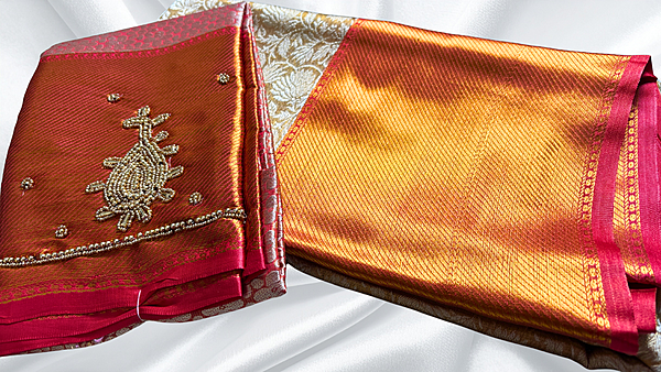 Ambani Silk Saree & Aari Work Blouse - Red