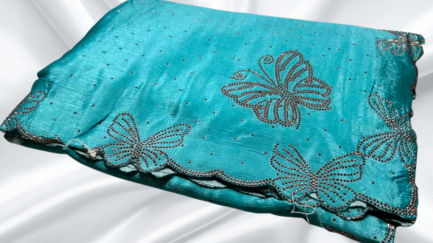 Butterfly Stone Work Pastle Saree - Aqua Butterfly Stone Work Pastle Saree - Aqua
