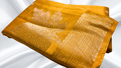Tusser Silk Soft Butta Jari Saree - Mango Tusser Silk Soft Butta Jari Saree - Mango