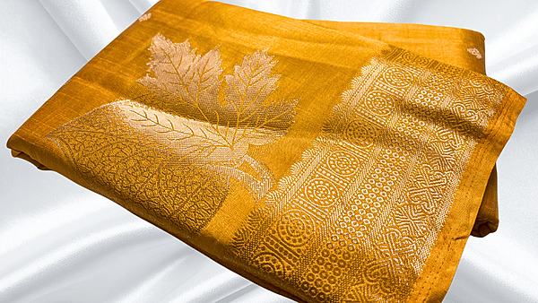 Tusser Silk Soft Butta Jari Saree - Mango