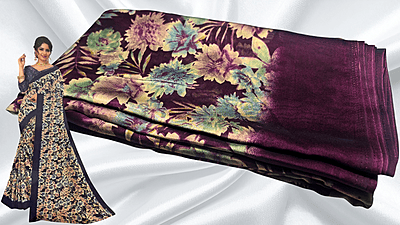 Black Rangoli Floral Saree - Dark Plum Black Rangoli Floral Saree - Dark Plum