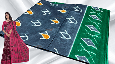 Pushpa Pure Cotton Saree - Green Gray Pushpa Pure Cotton Saree - Green Gray