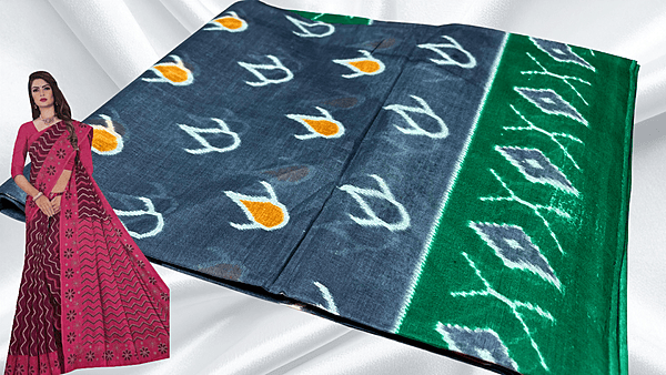 Pushpa Pure Cotton Saree - Green Gray