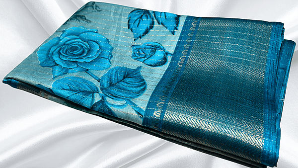 Dola Rico Jari Leaf Floral Saree - Turquoise