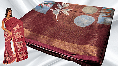 Sundar Cotton Tissue Saree - Cherry Plum