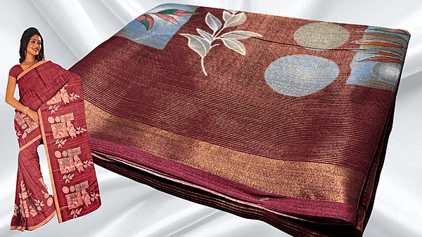 Sundar Cotton Tissue Saree - Cherry Plum