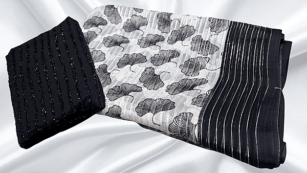 Love Heart White Soft Saree - Black