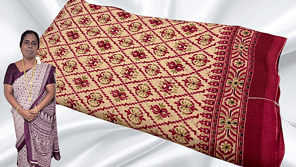 Fini Poly Chiffon Cream Soft Saree - Apple Red