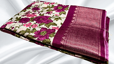 Dola Digital Jari Floral Saree - Dark Plum Dola Digital Jari Floral Saree - Dark Plum
