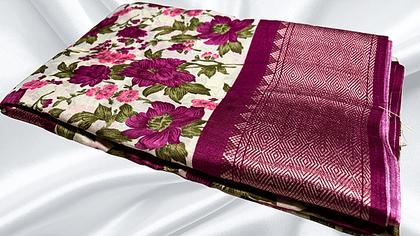 Dola Digital Jari Floral Saree - Dark Plum