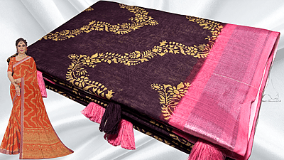 Full Speed necklace Linen Saree - Dark Plum