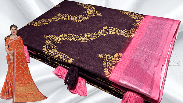 Full Speed necklace Linen Saree - Dark Plum